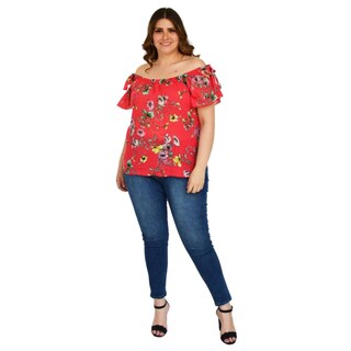 Foto 5 | Foto 5 | Blusa Zenobia 8933 Manga Corta con Moño Tallas Extras Rojo