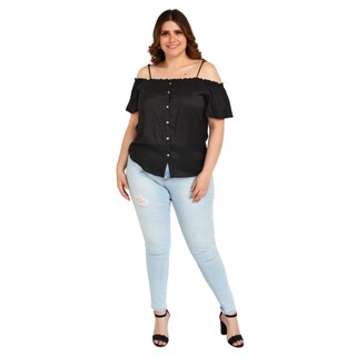 Foto 5 | Foto 5 | Blusa Campesina Zenobia 11016 color Negro con Tirantes Tallas Extras