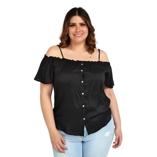 Foto 1 | Foto 1 | Blusa Campesina Zenobia 11016 color Negro con Tirantes Tallas Extras