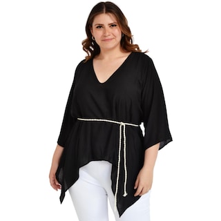 Foto 1 | Foto 1 | Blusa Asimétrica con Cinto Roman Fashion BL-GR-1831 color Negro Tallas Extras