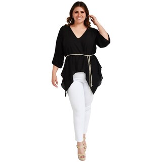 Foto 5 | Foto 5 | Blusa Asimétrica con Cinto Roman Fashion BL-GR-1831 color Negro Tallas Extras