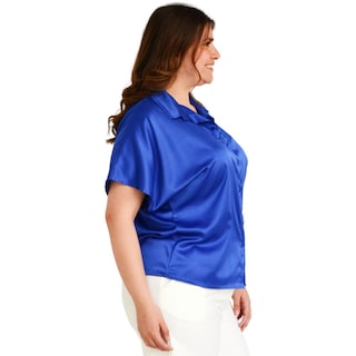 Foto 2 | Foto 2 | Blusa Camisera De Satín Roman Fashion Tallas Extras 4924 color Azul