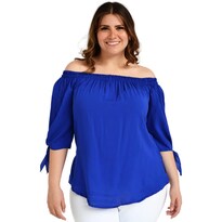 Blusa Escote Campesino Roman Fashion /tallas Extras, 1608 (azul Rey) Azul