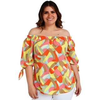 Foto 1 | Foto 1 | Blusa Escote Campesino Roman Fashion Tallas Extras 1608 color Amarillo