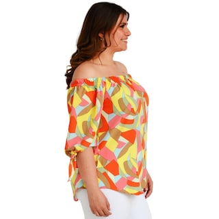 Foto 2 | Foto 2 | Blusa Escote Campesino Roman Fashion Tallas Extras 1608 color Amarillo
