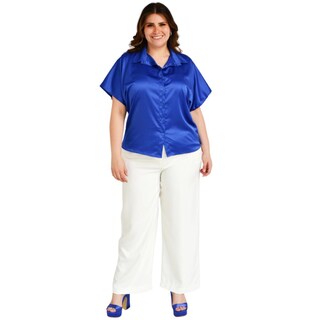 Foto 5 | Foto 5 | Blusa Camisera De Satín Roman Fashion Tallas Extras 4924 color Azul