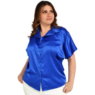 Foto 1 | Foto 1 | Blusa Camisera De Satín Roman Fashion Tallas Extras 4924 color Azul