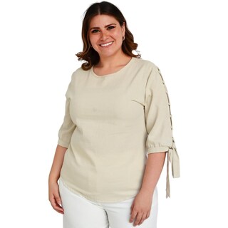 Foto 1 | Foto 1 | Blusa de Lino Roman Fashion Tallas Extras 1815 Beige con Perlas