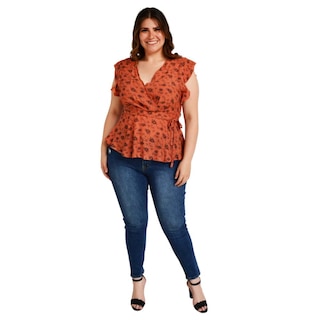 Foto 5 | Foto 5 | Blusa Escote Cruzado Roman Fashion Tallas Extras color Marrón