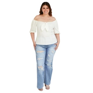 Foto 5 | Foto 5 | Blusa Campesina con Nudo Roman Fashion color Blanco para Mujer