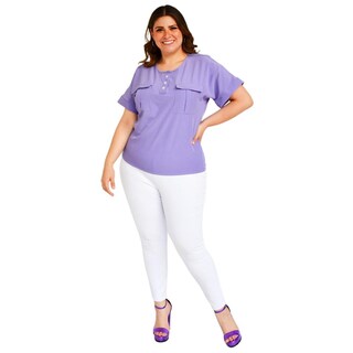 Foto 5 | Foto 5 | Blusa Fresca con Bolsillos Roman Fashion Tallas Extras 1813 color Púrpura