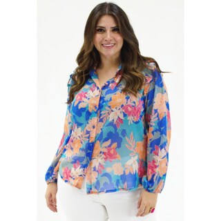 Foto 1 | Foto 1 | Blusa De Chiffon Estampado Roman Fashion /tallas Extras, 2258 (azul Claro) Azul