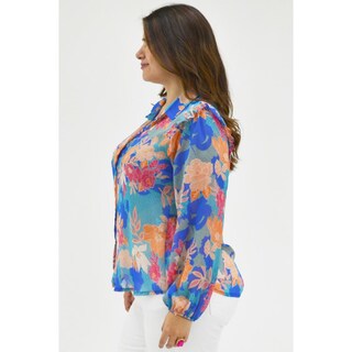 Foto 2 | Foto 2 | Blusa De Chiffon Estampado Roman Fashion /tallas Extras, 2258 (azul Claro) Azul