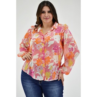 Foto 1 | Foto 1 | Blusa De Chiffon Estampado Roman Fashion /tallas Extras, 2258 (rosa) Rosa