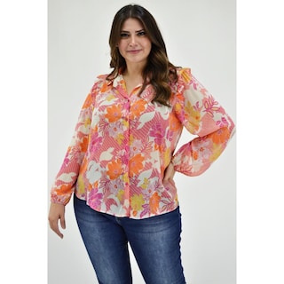 Foto 5 | Foto 5 | Blusa De Chiffon Estampado Roman Fashion /tallas Extras, 2258 (rosa) Rosa