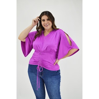 Foto 5 | Foto 5 | Blusa con Jareta Roman Fashion Tallas Extras 1846 color Púrpura