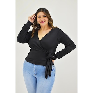 Foto 1 | Foto 1 | Blusa Escote Cruzado Roman Fashion Tallas Extras Negra