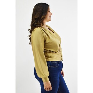 Foto 2 | Foto 2 | Blusa para Mujer Roman Fashion Satín Escote Cruzado Tallas Extras Dorado