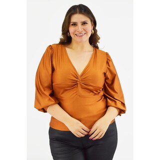 Foto 1 | Foto 1 | Blusa De Satín Con Nudo Roman Fashion /tallas Extras, 1839 (cafe) Cafe