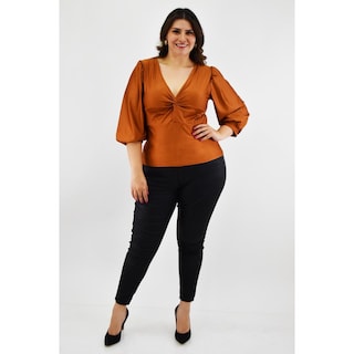 Foto 5 | Foto 5 | Blusa De Satín Con Nudo Roman Fashion /tallas Extras, 1839 (cafe) Cafe