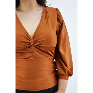 Foto 4 | Foto 4 | Blusa De Satín Con Nudo Roman Fashion /tallas Extras, 1839 (cafe) Cafe