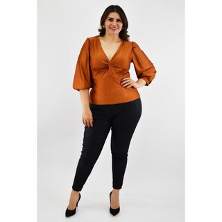 Foto 5 | Foto 5 | Blusa De Satín Con Nudo Roman Fashion /tallas Extras, 1839 (cafe) Cafe