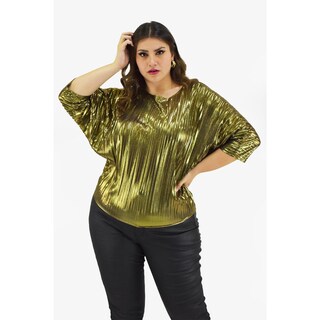 Foto 1 | Foto 1 | Blusa Plisada Roman Fashion Dorada Tallas Extras para Mujer