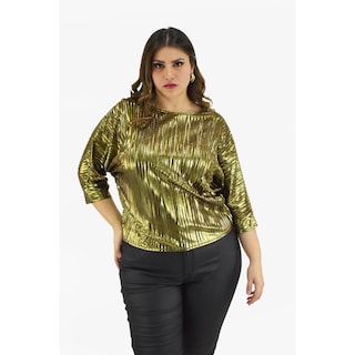 Foto 5 | Foto 5 | Blusa Plisada Roman Fashion Dorada Tallas Extras para Mujer
