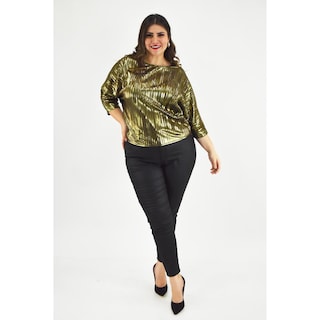 Foto 6 | Foto 6 | Blusa Plisada Roman Fashion Dorada Tallas Extras para Mujer