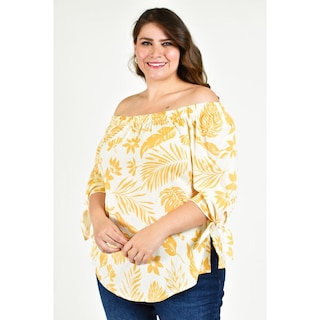 Foto 1 | Foto 1 | Blusa Escote Campesino Roman Fashion Tallas Extras Blanco con Beige para Mujer