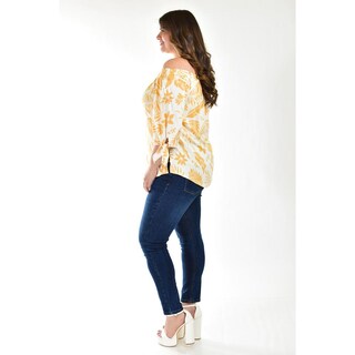 Foto 2 | Foto 2 | Blusa Escote Campesino Roman Fashion Tallas Extras Blanco con Beige para Mujer