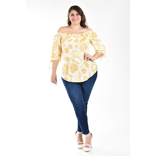 Foto 6 | Foto 6 | Blusa Escote Campesino Roman Fashion Tallas Extras Blanco con Beige para Mujer