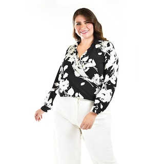 Foto 1 | Foto 1 | Blusa Escote Cruzado Roman Fashion Negra Tallas Extras para Mujer