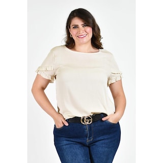 Foto 5 | Foto 5 | Blusa Manga Doble Holán Roman Fashion Beige Tallas Extras para Mujer