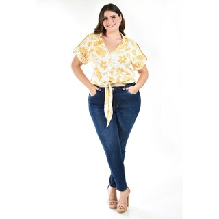 Foto 2 | Foto 2 | Blusa Fresca Con Moño Roman Fashion /tallas Extras, 1819 (beige Flor) Beige
