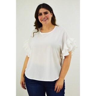 Foto 1 | Foto 1 | Blusa Manga Con Olanes Roman Fashion /tallas Extras, 2314 (blanco) Blanco