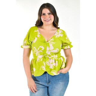 Foto 1 | Foto 1 | Blusa con Jareta Roman Fashion Tallas Extras Verde Lima para Mujer