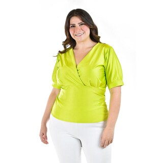 Foto 1 | Foto 1 | Blusa Escote V Roman Fashion Tallas Extras Verde Lima para Mujer