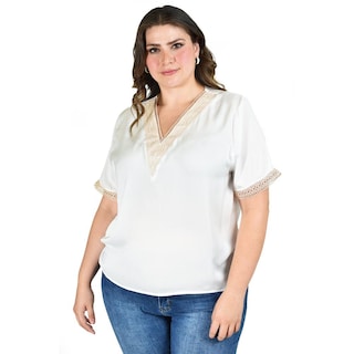 Foto 1 | Foto 1 | Blusa De Chifon Con Encaje Roman Fashion /tallas Extras, 009 (blanco) Blanco
