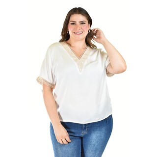 Foto 5 | Foto 5 | Blusa De Chifon Con Encaje Roman Fashion /tallas Extras, 009 (blanco) Blanco