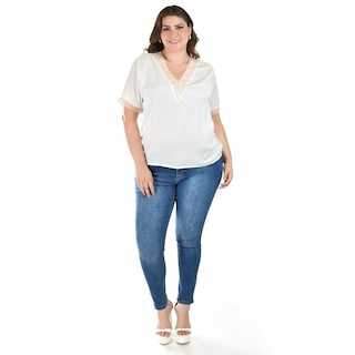 Foto 6 | Foto 6 | Blusa De Chifon Con Encaje Roman Fashion /tallas Extras, 009 (blanco) Blanco