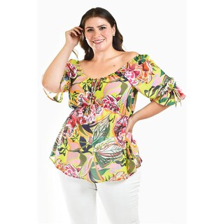Foto 1 | Foto 1 | Blusa Floreada De Chiffon Roman Fashion /tallas Extras, 1826 (lima Flores) Verde Lima