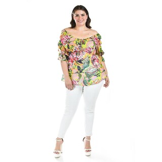 Foto 2 | Foto 2 | Blusa Floreada De Chiffon Roman Fashion /tallas Extras, 1826 (lima Flores) Verde Lima