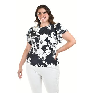 Foto 4 | Foto 4 | Blusa Manga Con Olanes Roman Fashion /tallas Extras, 1843 (negro Flor) Negro