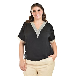 Foto 1 | Foto 1 | Blusa De Chifon Con Encaje Roman Fashion /tallas Extras, 009 (negro) Negro