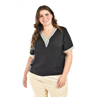 Foto 5 | Foto 5 | Blusa De Chifon Con Encaje Roman Fashion /tallas Extras, 009 (negro) Negro