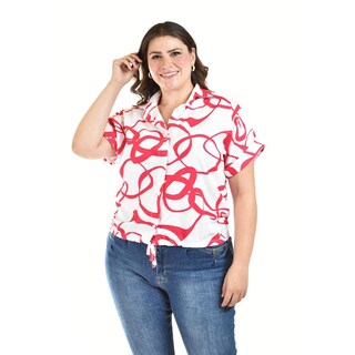 Foto 1 | Foto 1 | Blusa Con Nudo Roman Fashion /tallas Extras, 1865 (blanco /fiusha) Blanco