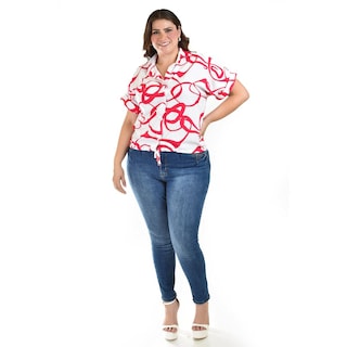 Foto 5 | Foto 5 | Blusa Con Nudo Roman Fashion /tallas Extras, 1865 (blanco /fiusha) Blanco