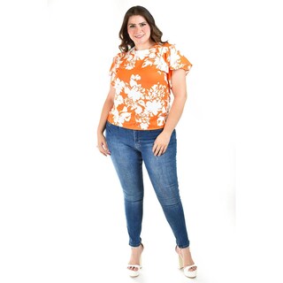 Foto 5 | Foto 5 | Blusa Manga Con Olanes Roman Fashion /tallas Extras, 1843 (naranja Flor) Naranja