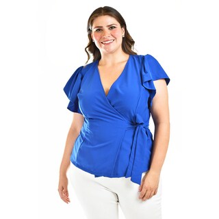 Foto 1 | Foto 1 | Blusa Manga Mariposa Roman Fashion /tallas Extras, 1840 (azul Rey) Azul